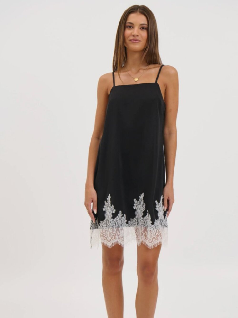 Black lace slip dress